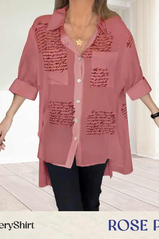 Letter Print Gauze Button Shirt