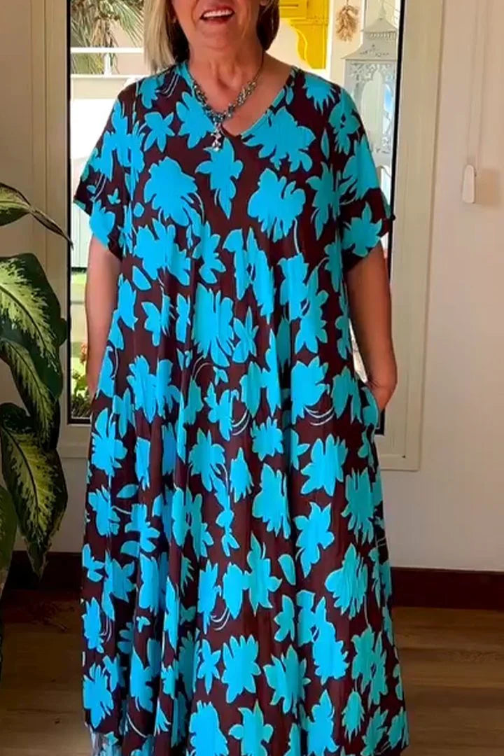 V-neck Short-sleeved Printed Dress