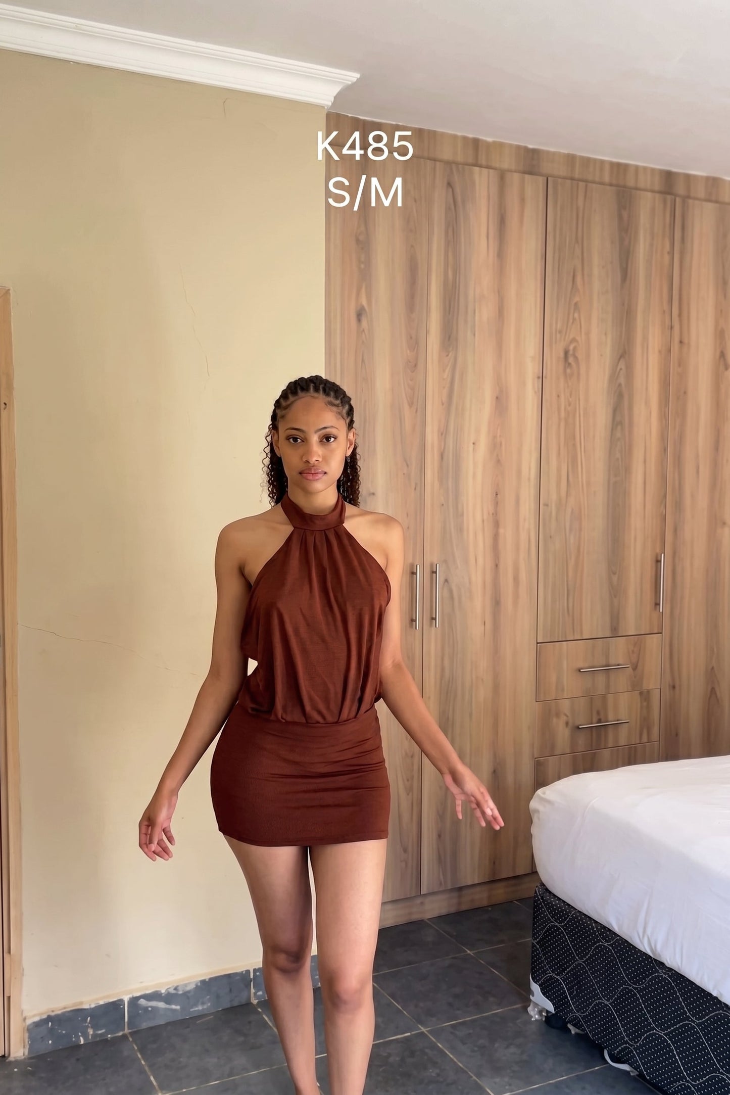 The "Showstopper" Halter Open-Back Mini Dress