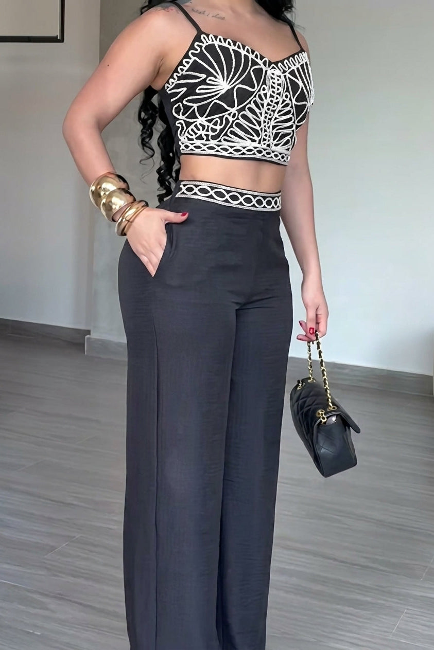 Black & White Embroidered Two-Piece Set