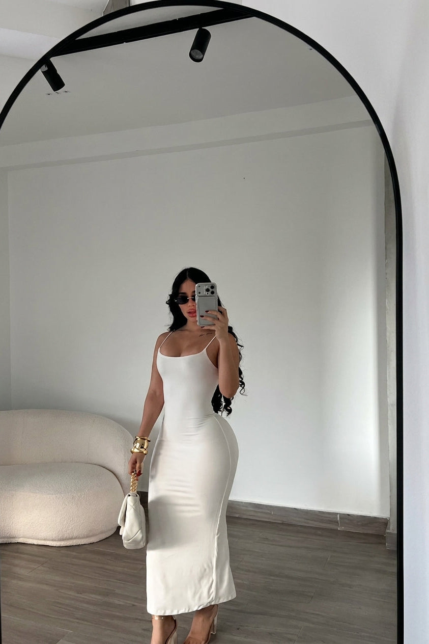Slim Spaghetti Strap Split Midi Dress