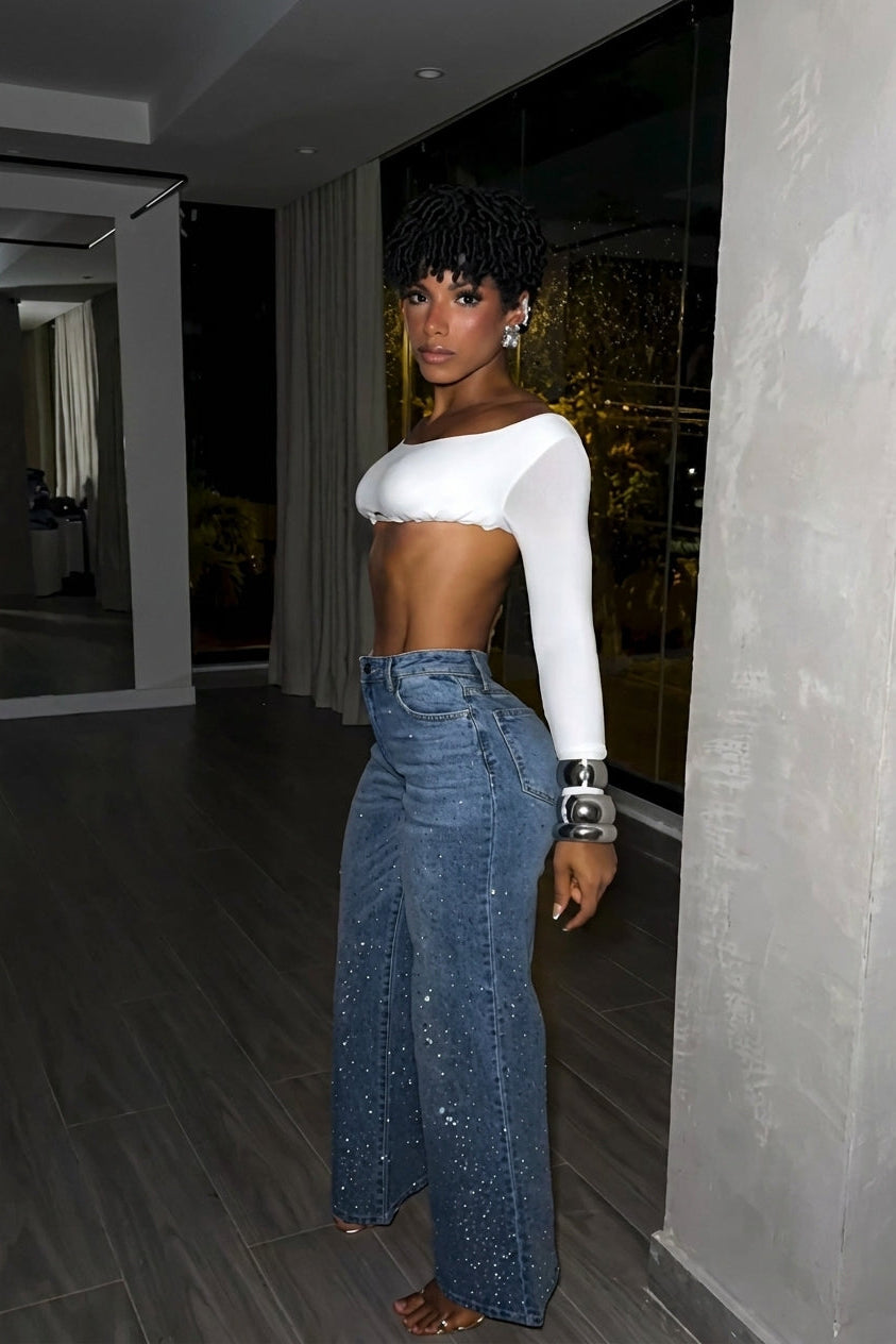 Sparkle Rhinestone Wide Leg Jeans
