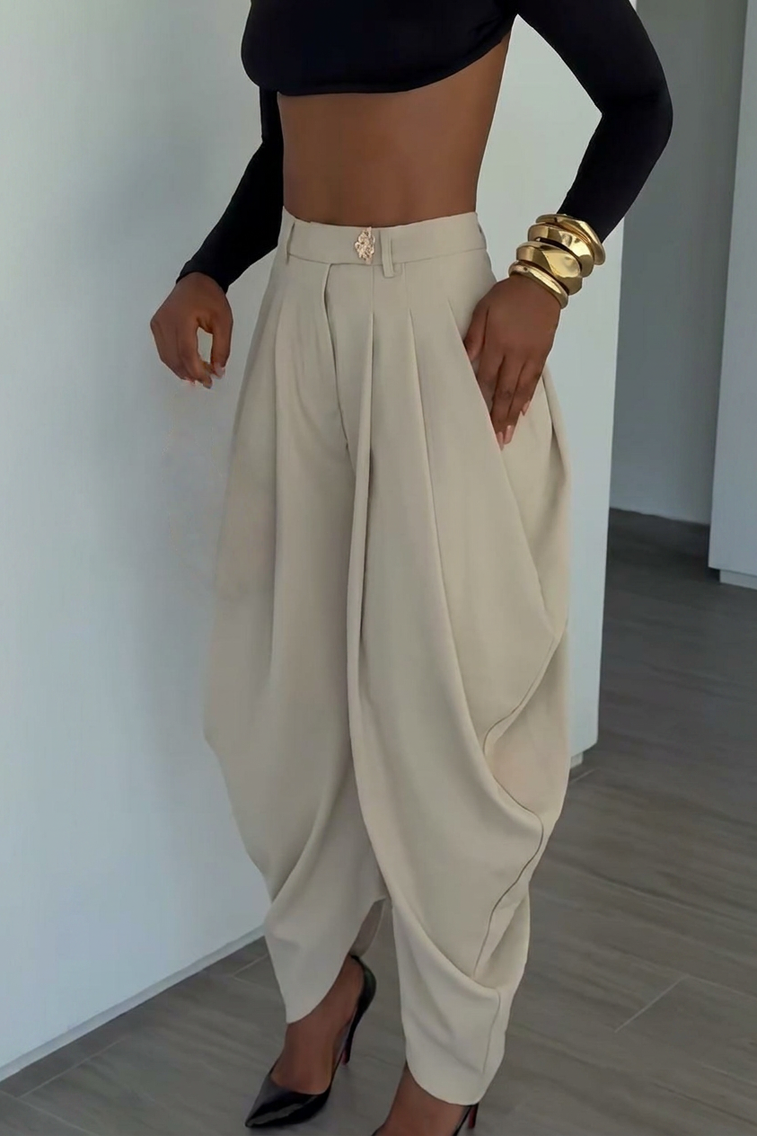 High-Waisted Draped Pleated Balloon Trousers