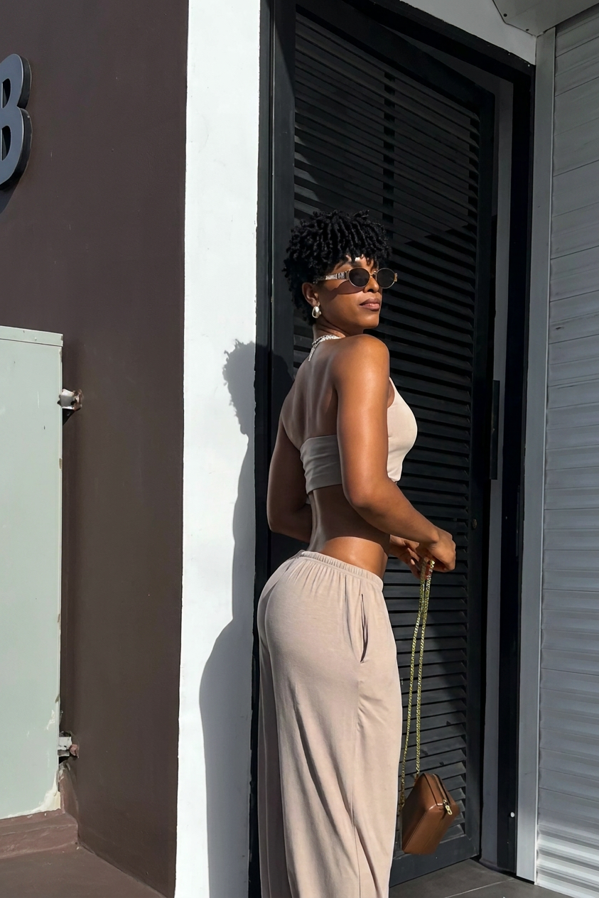 Halter Crop Top & Wide Leg Pants Set