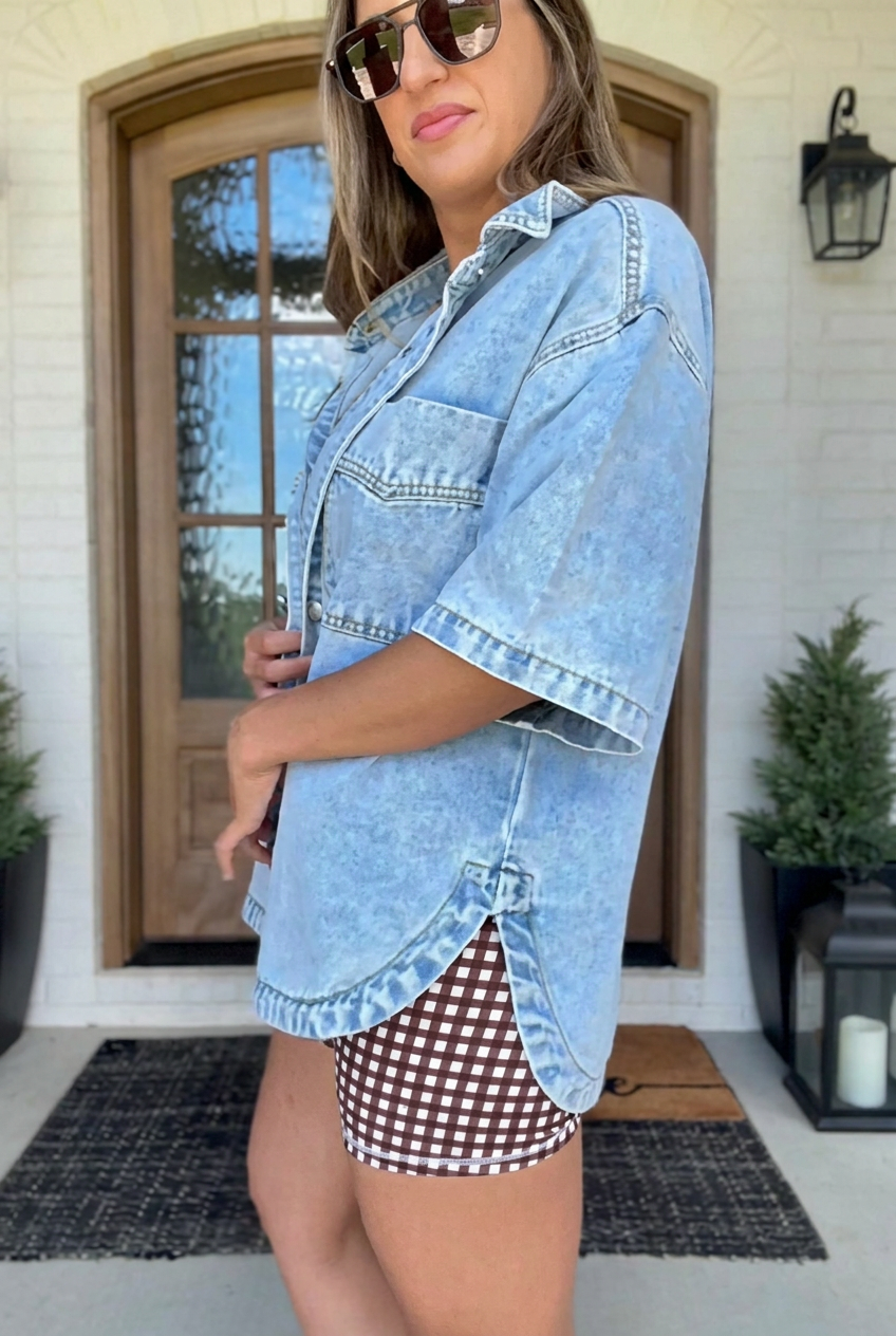 Summer Short-Sleeve Denim Shirt Jacket