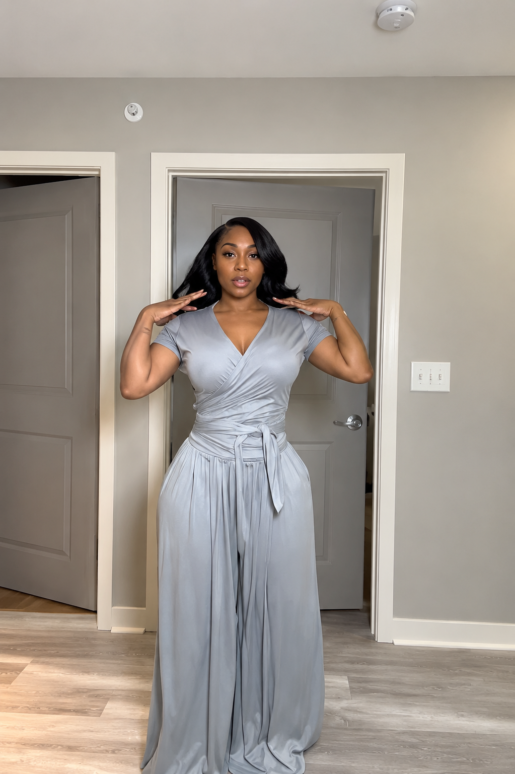 Wrap Tie 2 Piece Wide Leg Pant Set