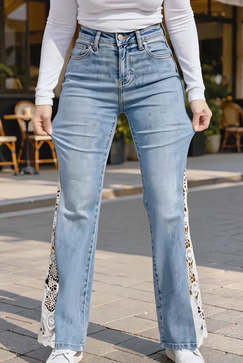 Lace Side Split Flare Jeans