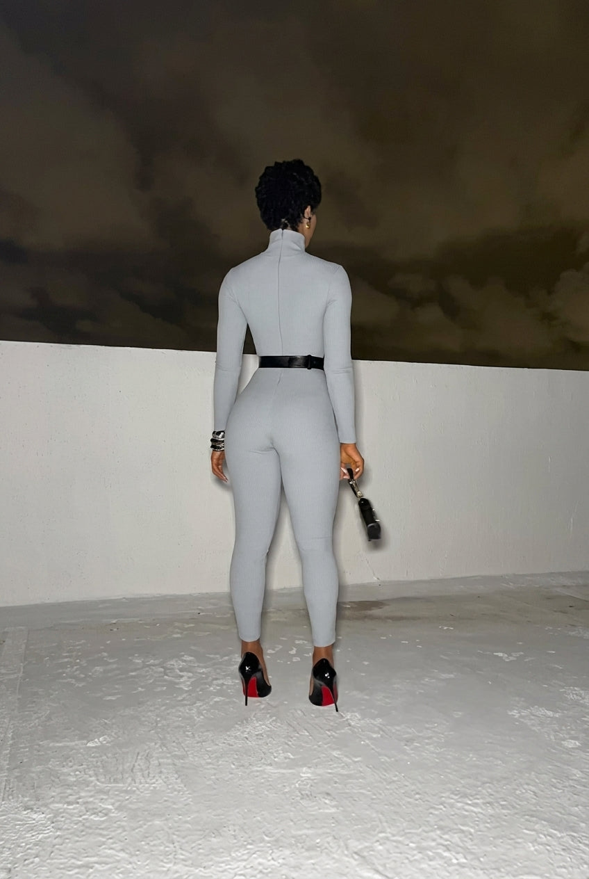 Ribbed Turtleneck Long Sleeve Jumpsuit