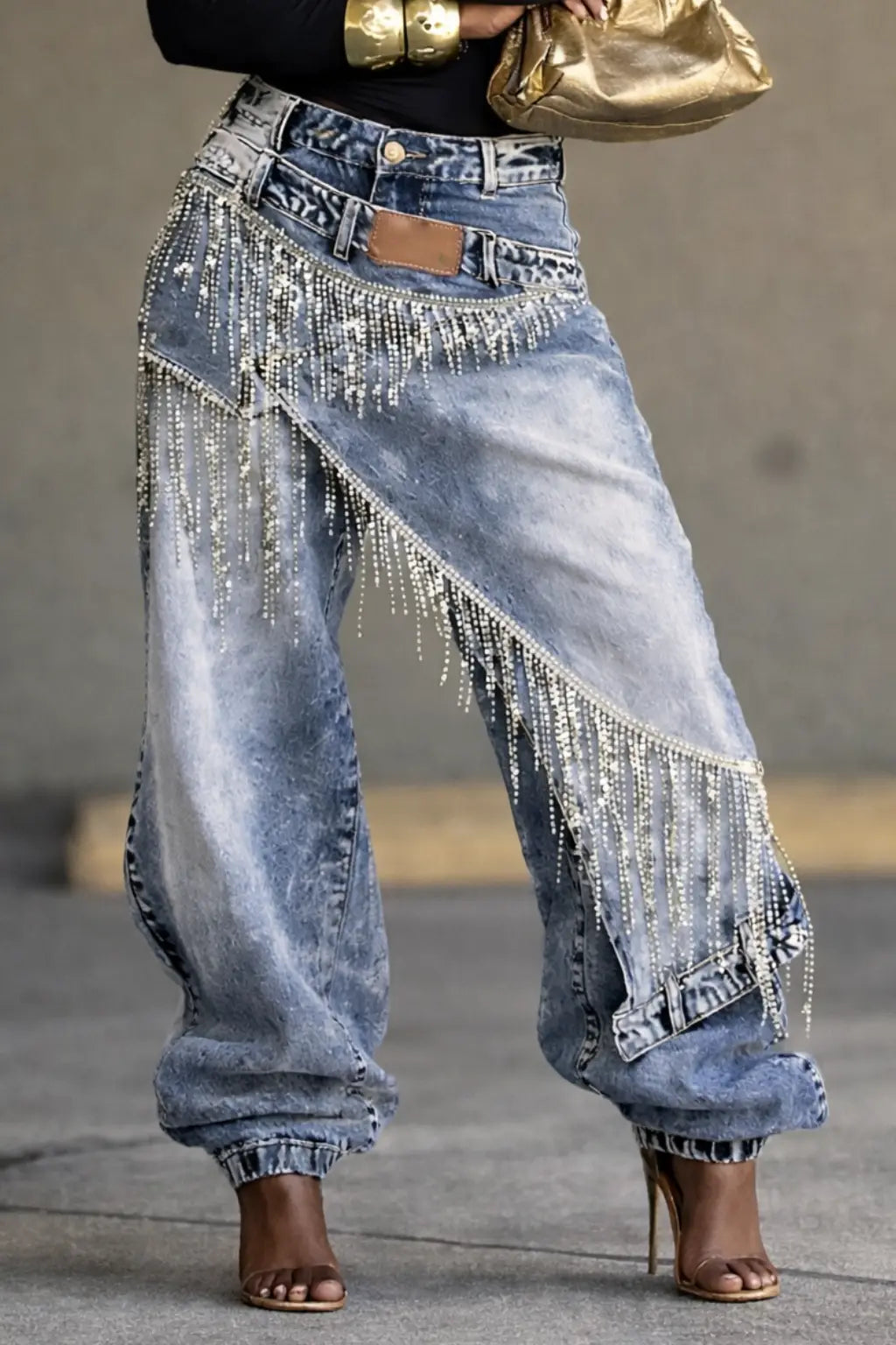 Ripped Fringed Loose Jeans
