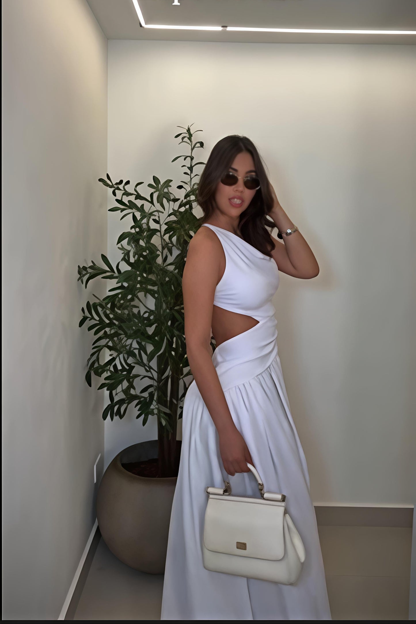 White Backless Tie Maxi Dress