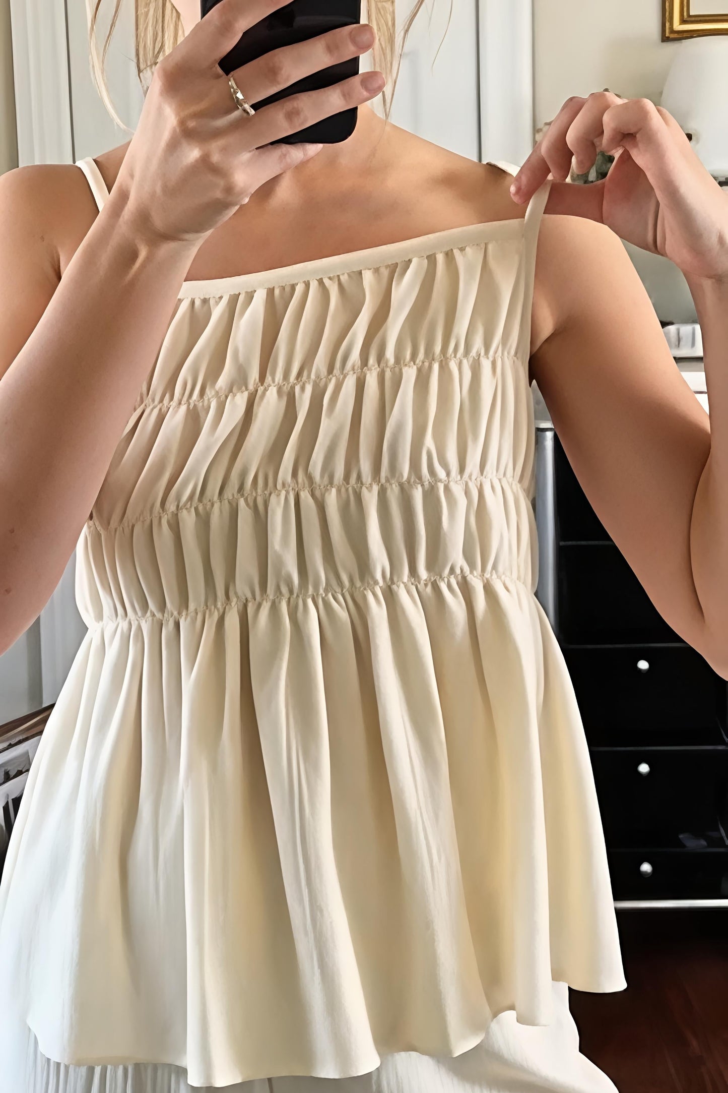 Cream Smocked Cami & Wide Leg Pants Set