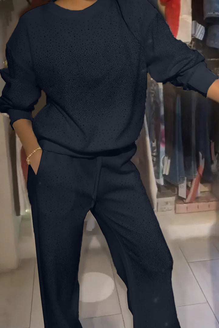 Women's Round Neck Rhinestone Fashion Casual Suit