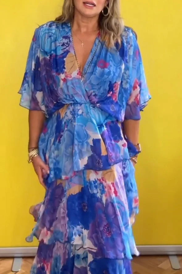 Casual V-neck Printed Dress