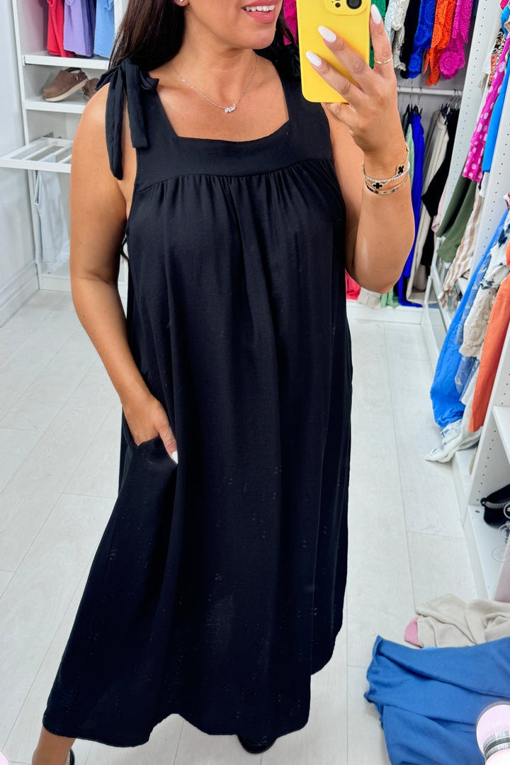 Plain Tie Strap Maxi Dress