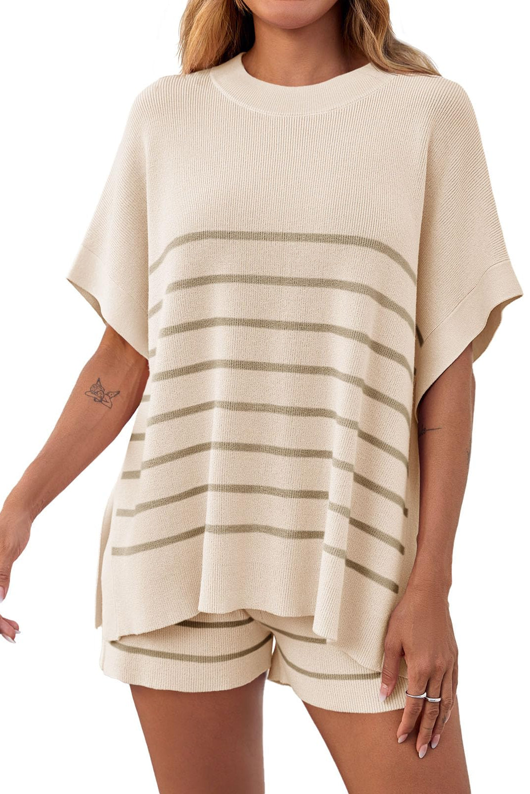 Women's Striped 2 Piece Outfits Oversized Batwing