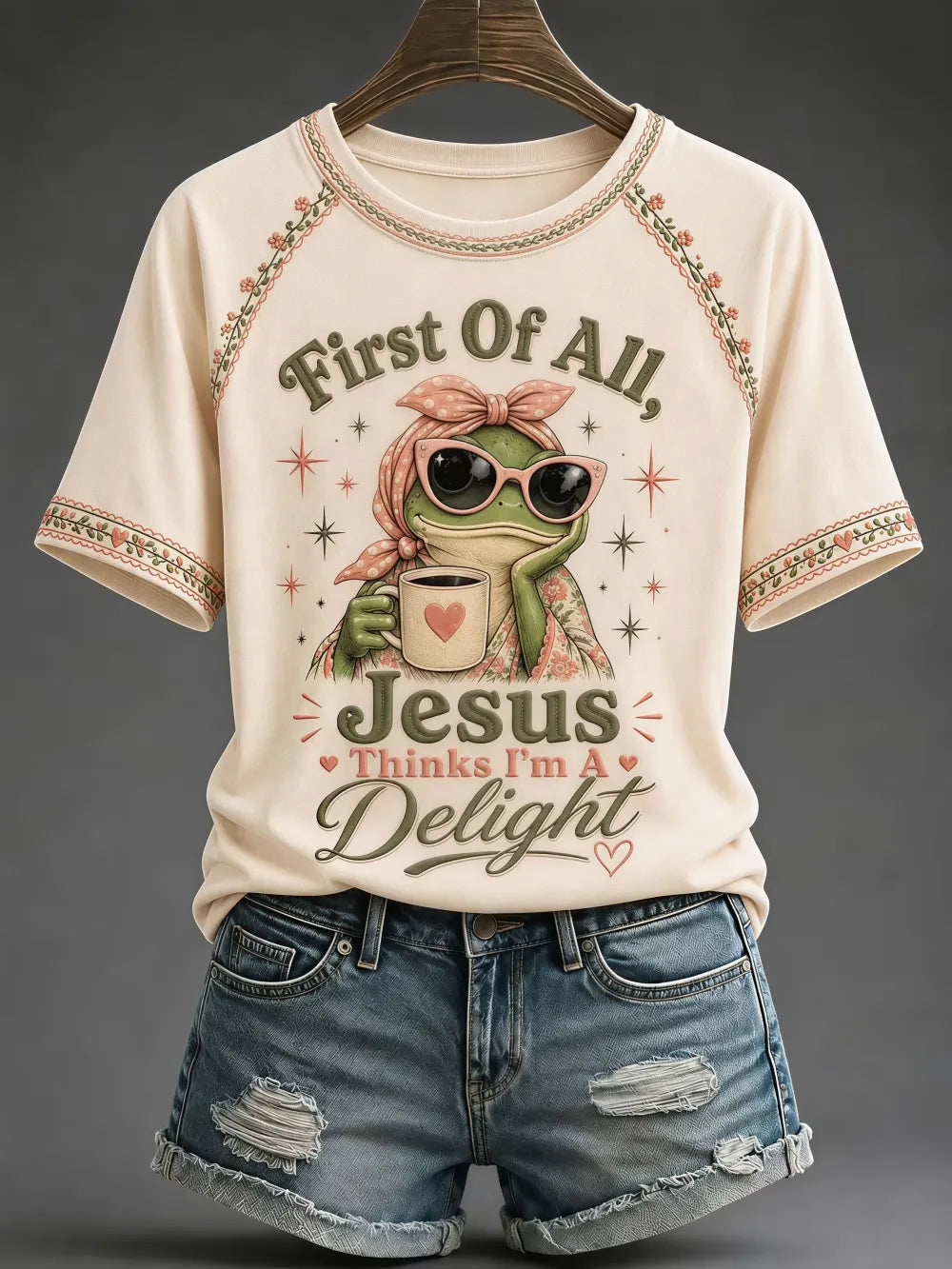 Women's Frog Coffee Funny Christian Faith Print Top