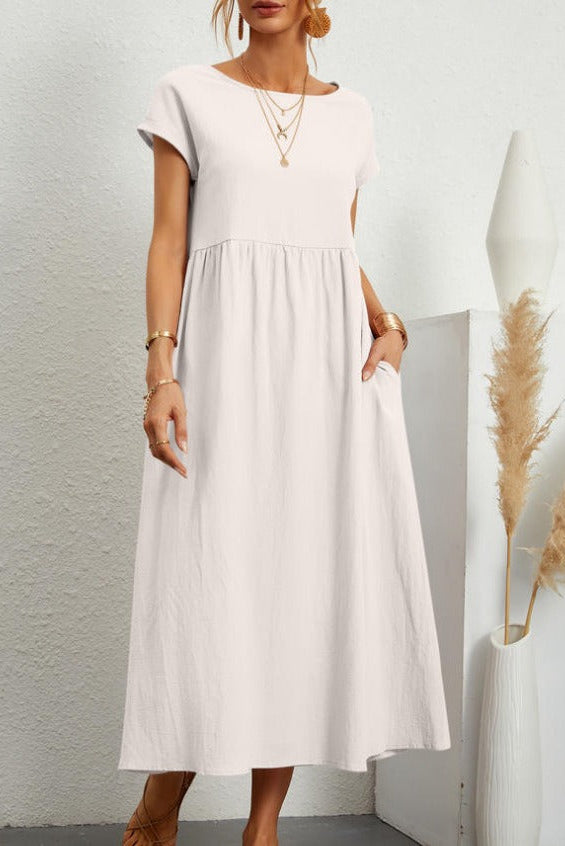 SHORT SLEEVE COTTON AND LINEN DRESS