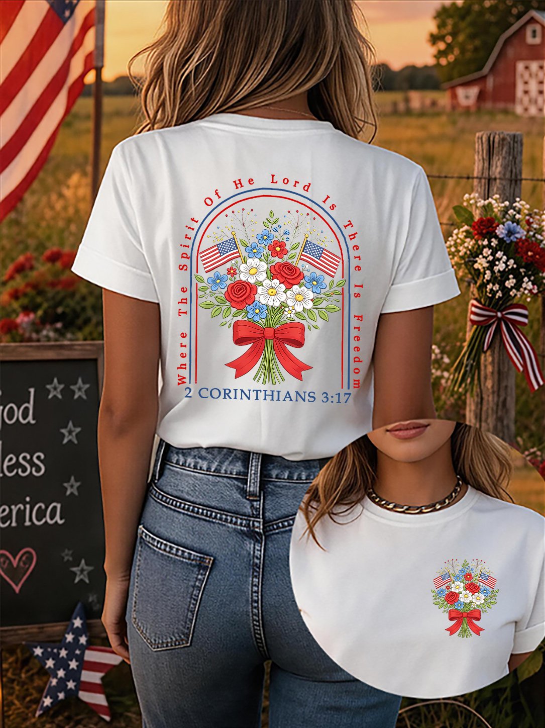 Where The Spirit Of The Lord Is, There Is Freedom. Women'S 250th Anniversary American Faith Print Short-Sleeve T-Shirt