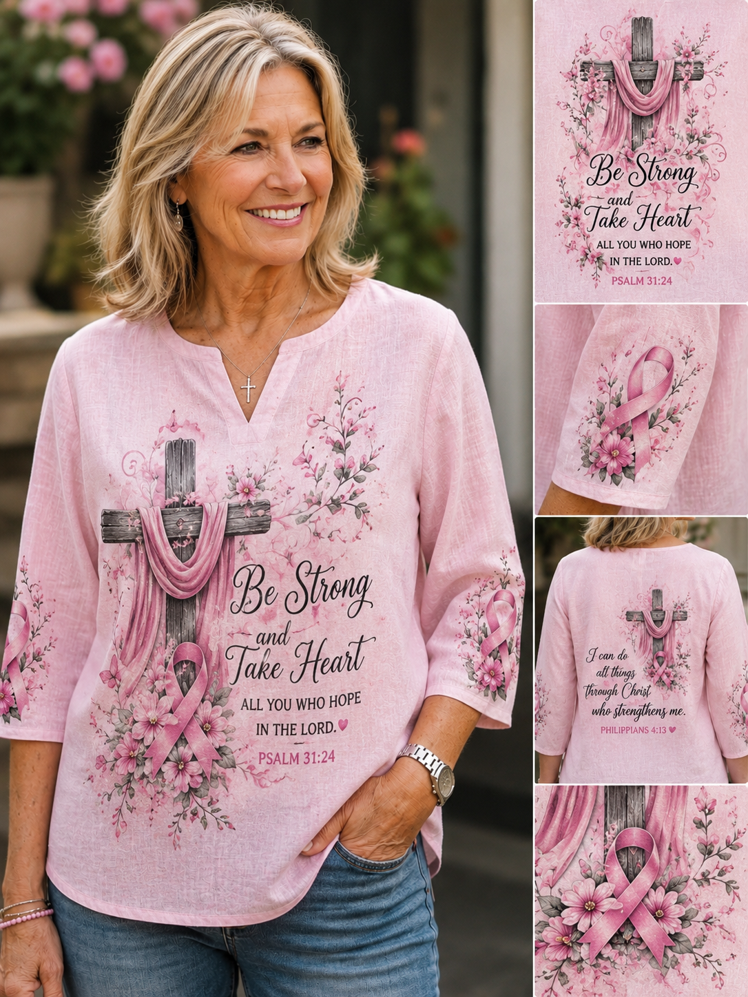 Be Strong & Take Heart — Christian Breast Cancer Awareness Blouse