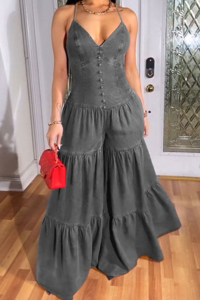 Sexy Halterneck Sleeveless Denim Dress