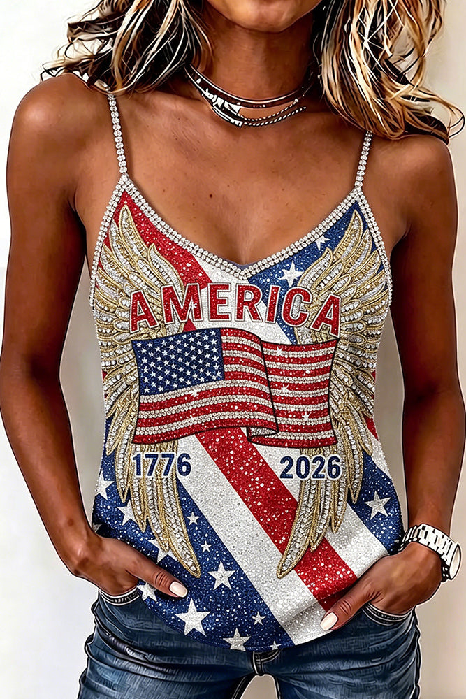 Women's Vintage Anniversary Flag Art Print Casual Sleeveless Camisole Top