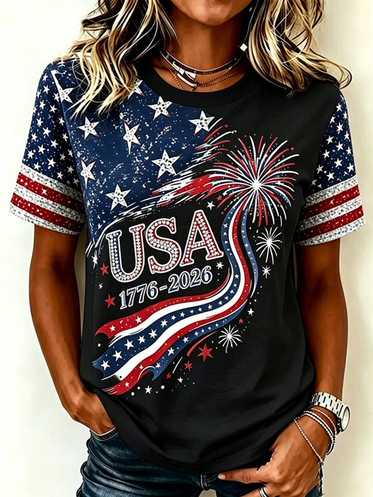 Women's Anniversary Independence Day Flag Art Print T-shirt