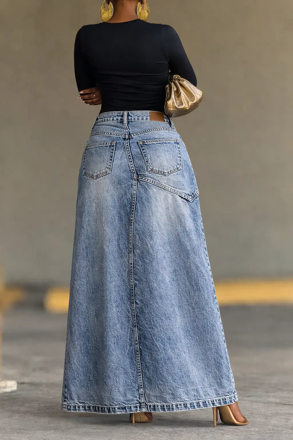 Slit Long Denim Skirt