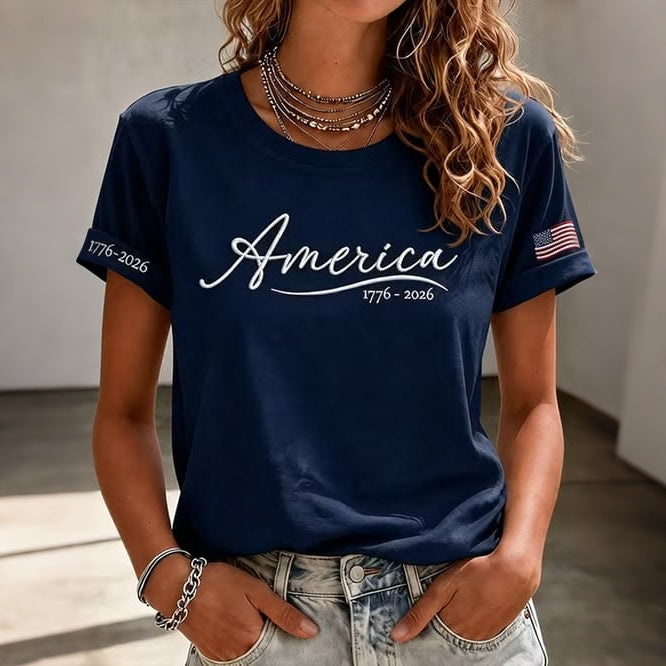 Women's America Independence Day Print Crew Neck Short Sleeve T-shirt