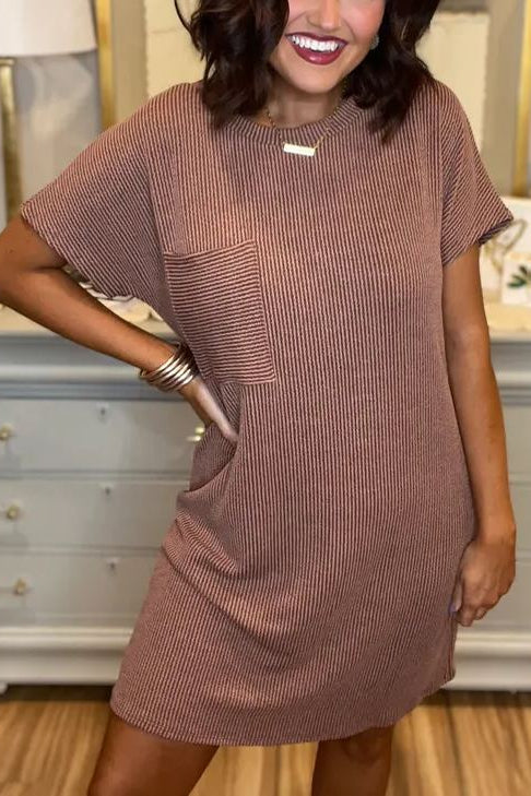 2024 NEW RIBBED ROUND NECK POCKET DRESS
