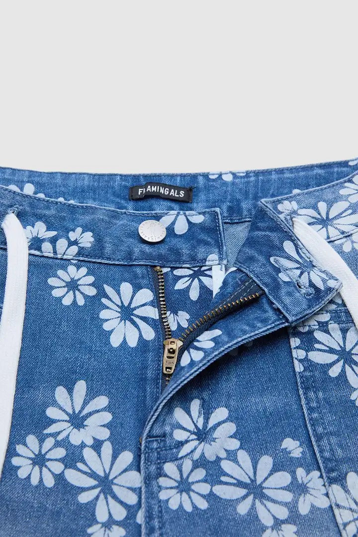 Floral Print Denim Bermuda Shorts