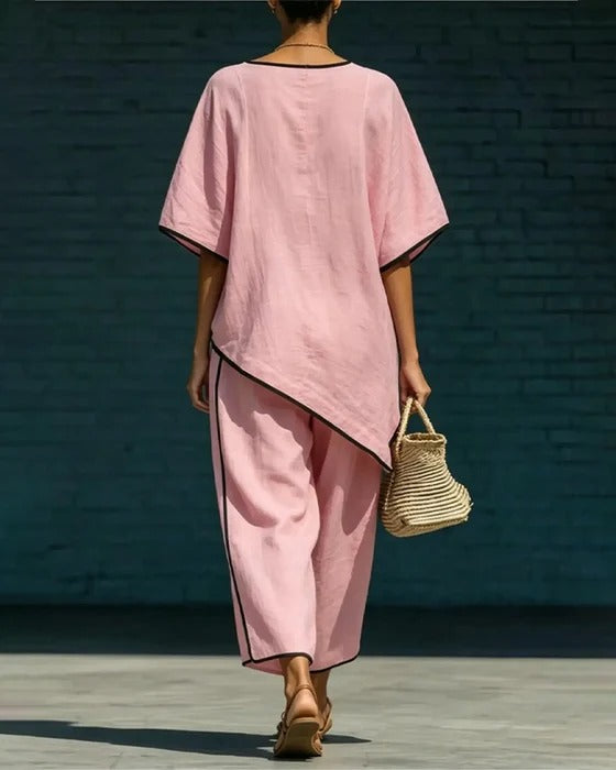 Oversized Irregular Hem Linen Two Piece Matching Set