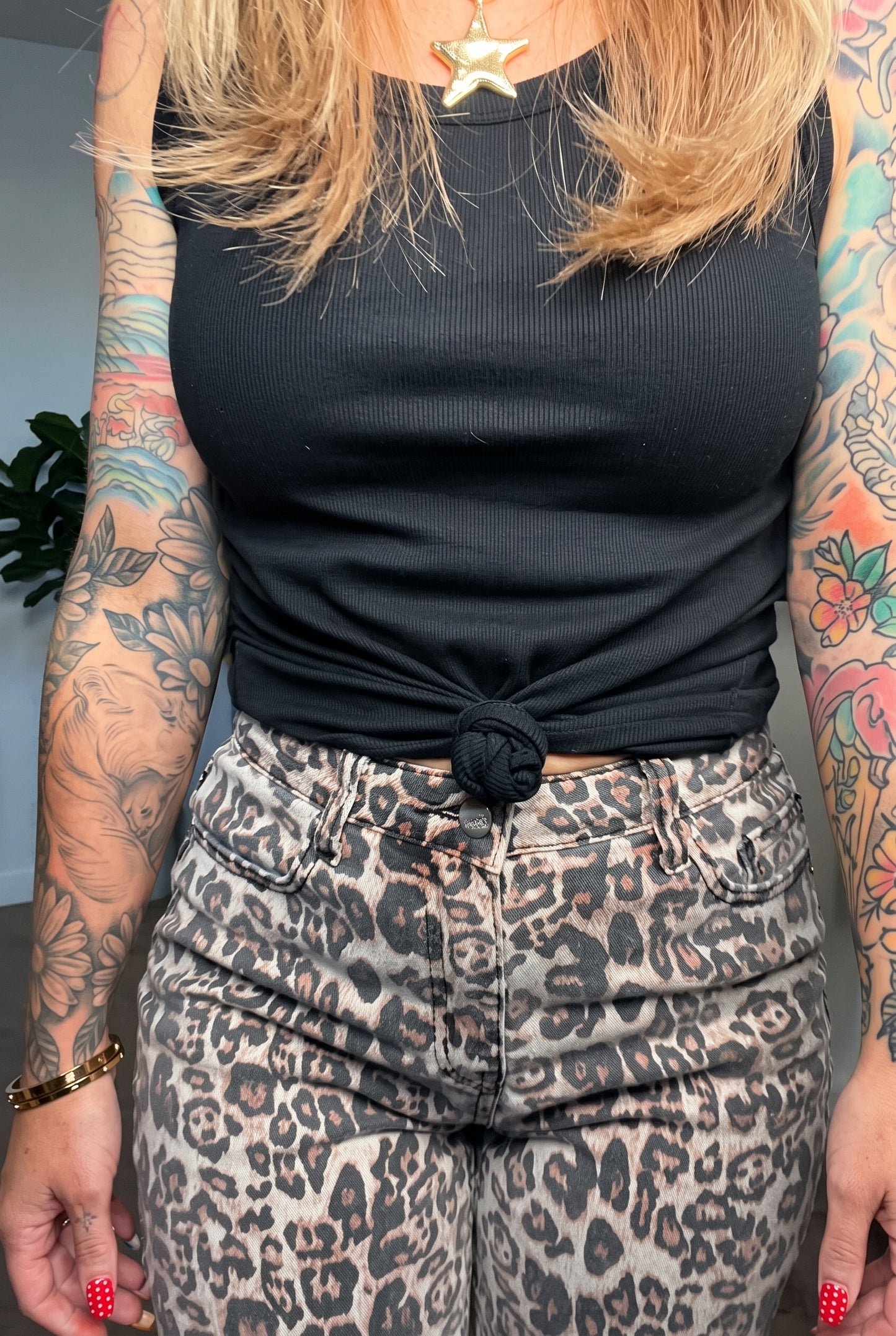 Leopard Print Frayed Hem Flare Jeans