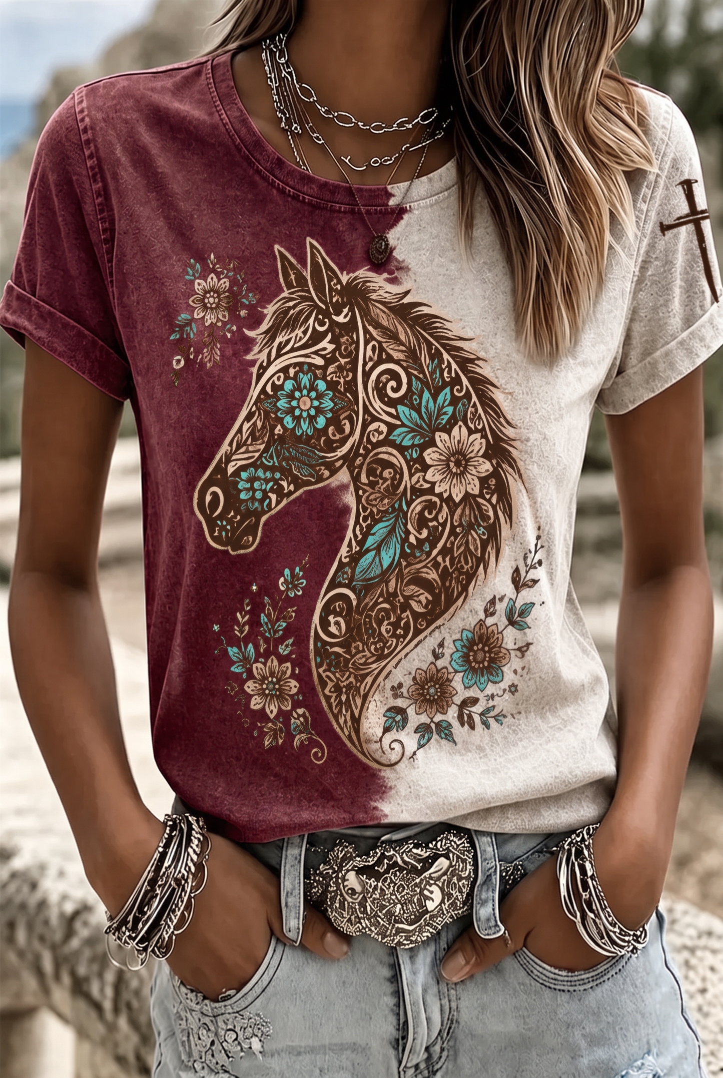 Women'S Clothing Belief Western Ethnic Elements Horse Art Print Casual T-Shirt