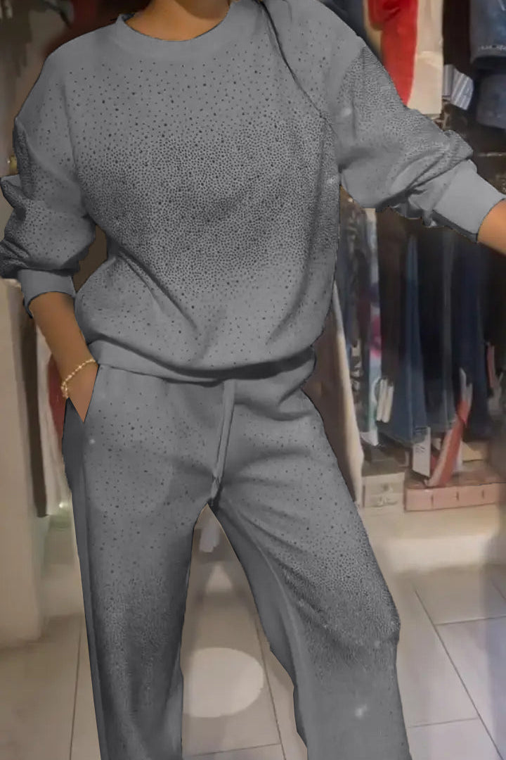 Women's Round Neck Rhinestone Fashion Casual Suit