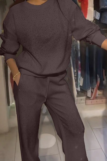 Women's Round Neck Rhinestone Fashion Casual Suit