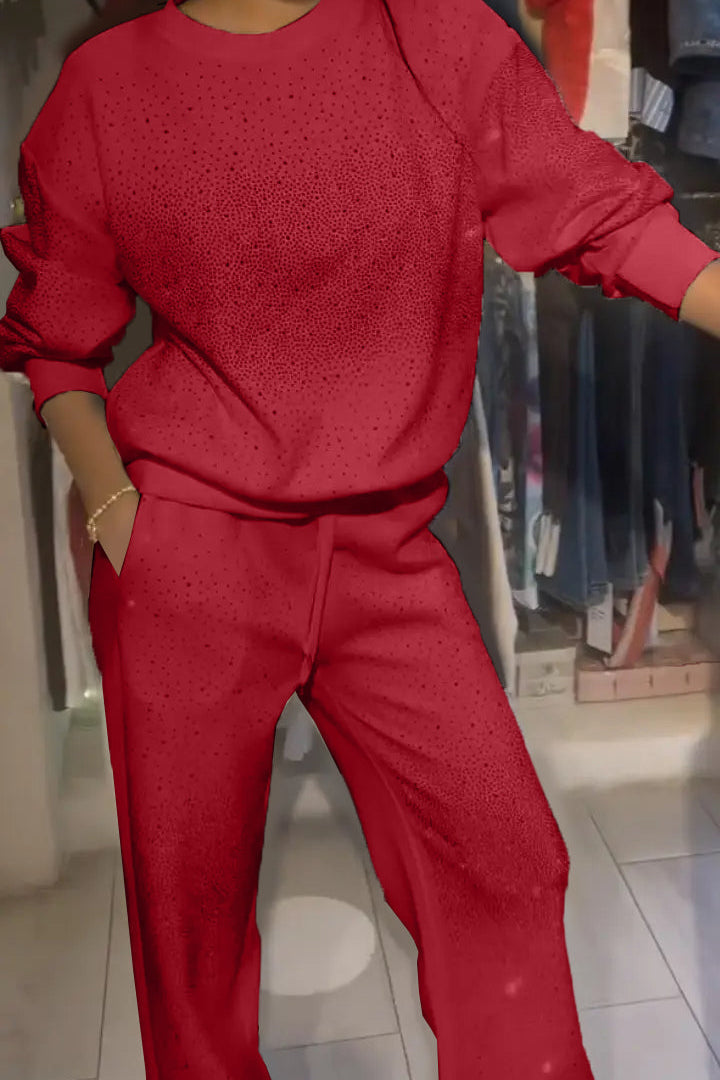 Women's Round Neck Rhinestone Fashion Casual Suit