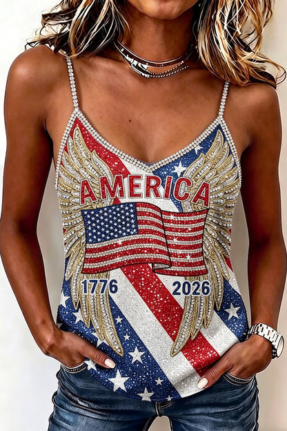 Women's Vintage Anniversary Flag Art Print Casual Sleeveless Camisole Top