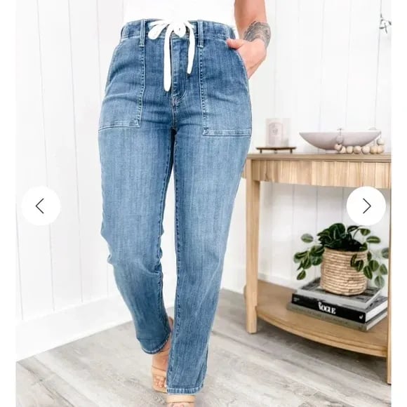 Drawstring Utility Straight Jeans
