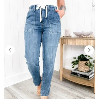 Drawstring Utility Straight Jeans