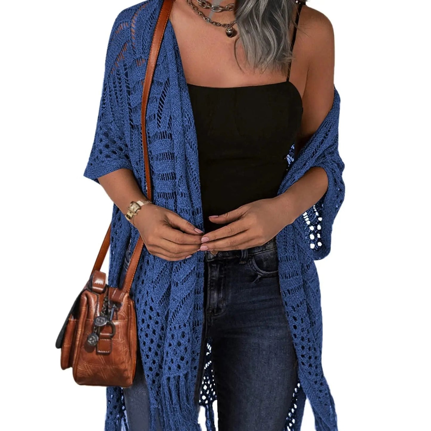 🔥Women’s Oversized Knit Cardigan – Lightweight Crochet Tassel Kimono for Spring & Summer 🌸