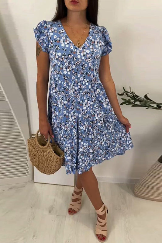V-Neck Floral Sleeveless Midi Dress