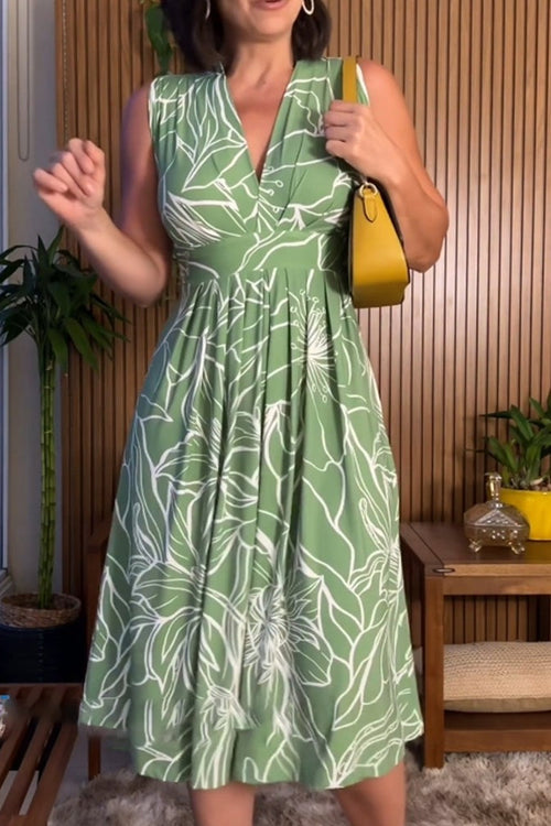 Sleeveless V-Neck Waist-Cinching Dress