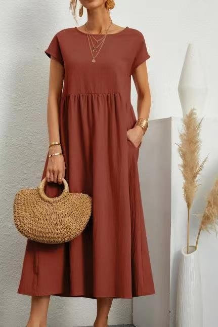 SHORT SLEEVE COTTON AND LINEN DRESS