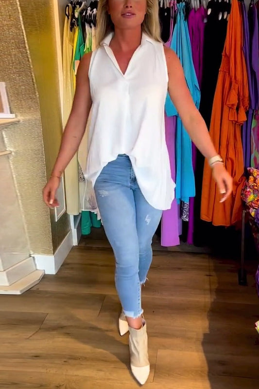 Sleeveless Lapels Shirred Top(Buy 2 Get Free Shipping)