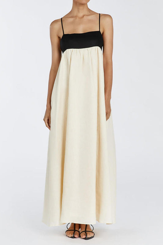 Loose Suspender Black And White Patchwork Maxi Dress