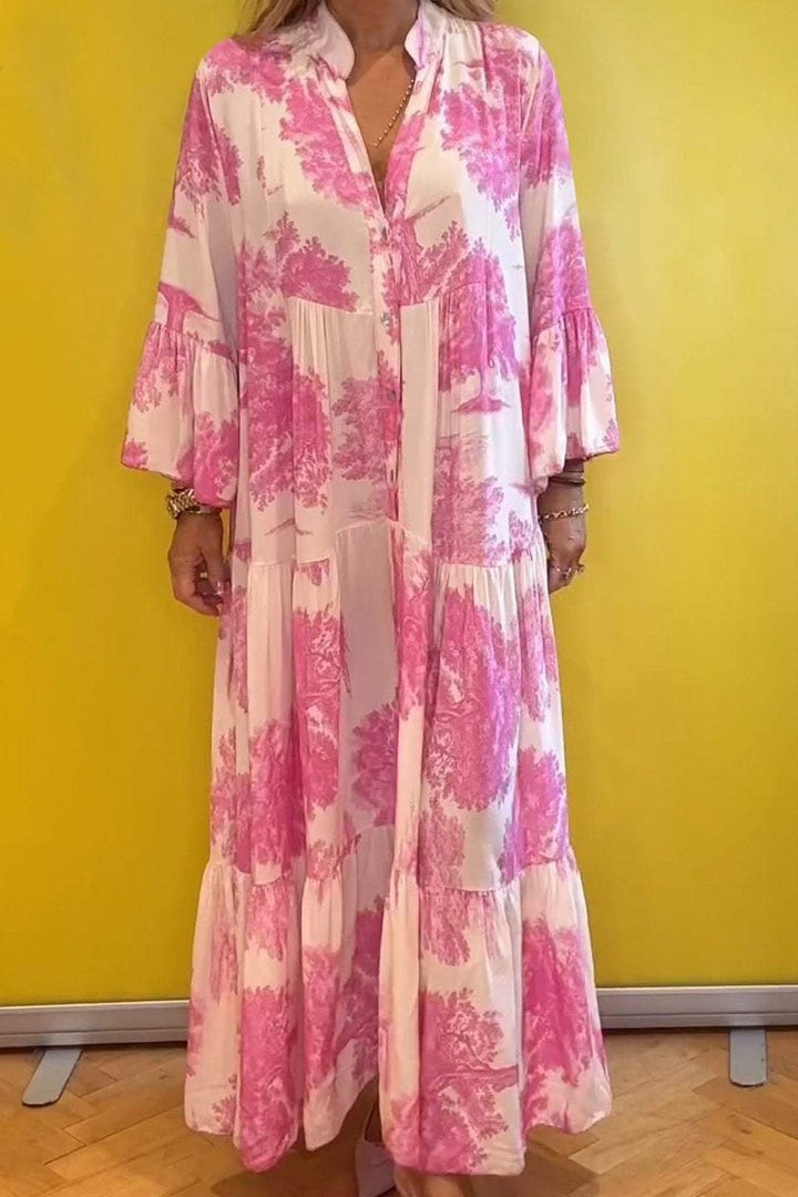 V-neck Bell Sleeve Printed Casual Dress