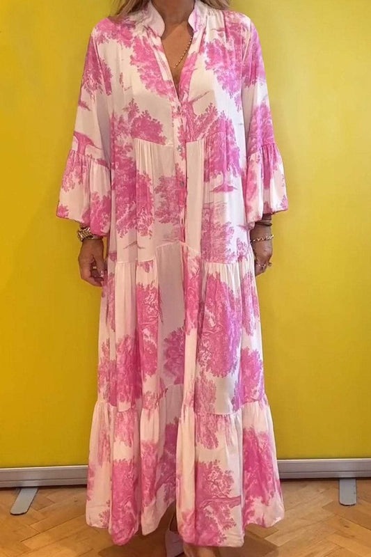 V-neck Bell Sleeve Printed Casual Dress