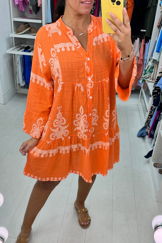 Printed Linen Smock Dress