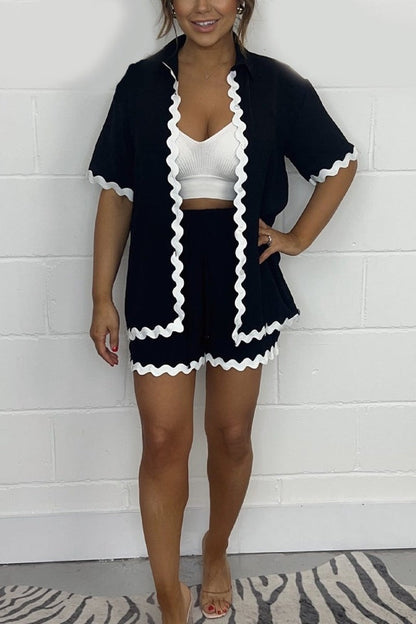 Solid pleated casual suit