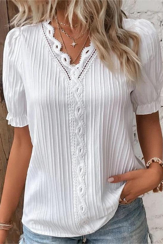 V-NECK PLAIN LACE ELEGANT SHIRT